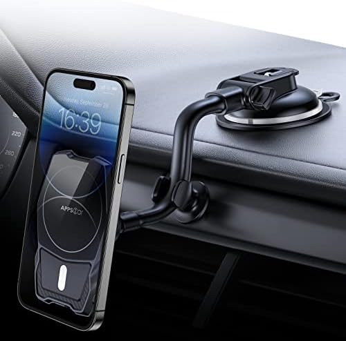 אפליקציות 2 רכב מתאים לרכב מגסייף לרכב עבור מחזיק אייפון [17 נ52 מגנטים] מחזיק טלפון לרכב, כוס יניקה 8 אינץ '